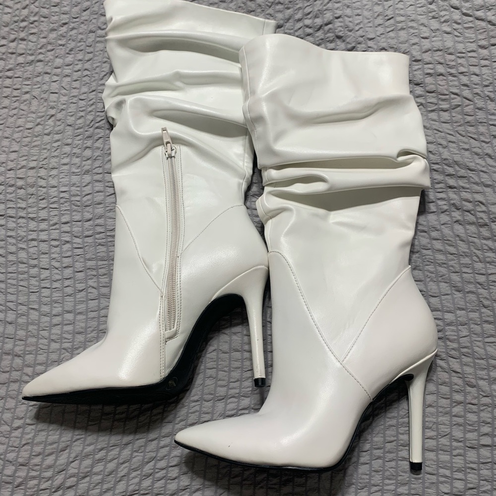 White heeled booties